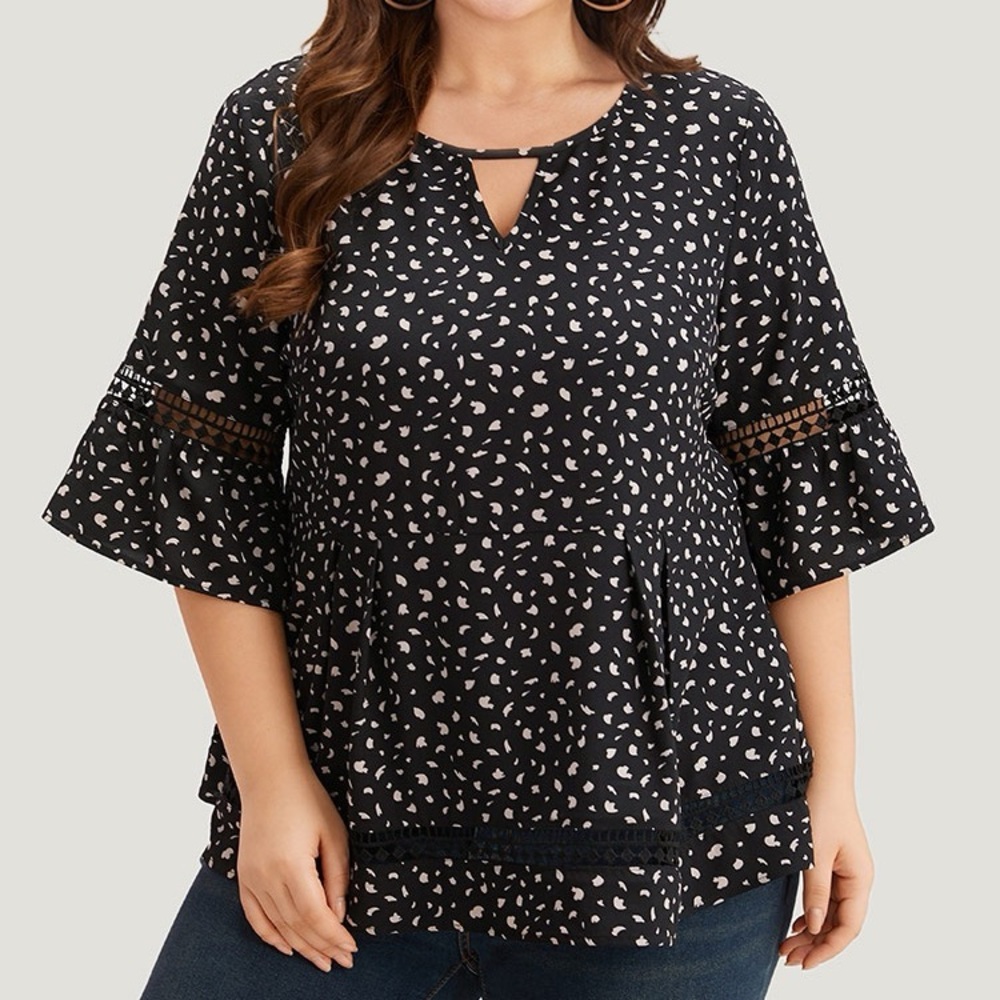 BloomChic Black and Cream Blouse with Bell Sleeves